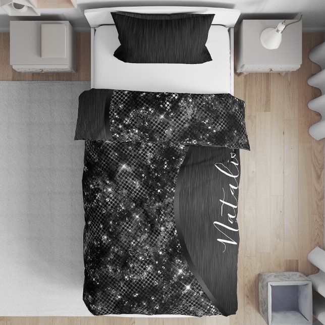 Metallic Black Glitter Personalized Duvet Cover (Creator Uploaded)