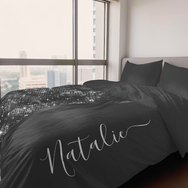 Metallic Black Glitter Personalized Duvet Cover (Creator Uploaded)