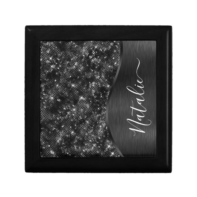 Metallic Black Glitter Personalized Gift Box (Front)