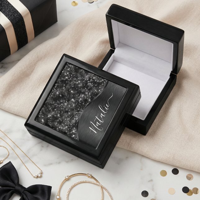 Metallic Black Glitter Personalized Gift Box (Creator Uploaded)