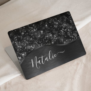  Metallic Black Glitter Personalized HP Laptop Skin