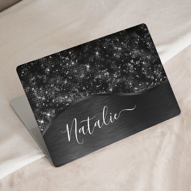  Metallic Black Glitter Personalized HP Laptop Skin (Creator Uploaded)