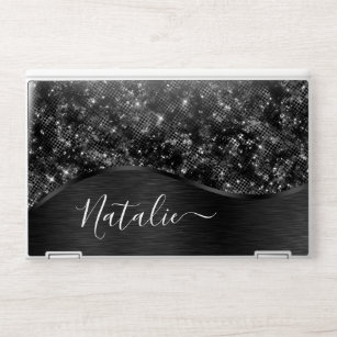  Metallic Black Glitter Personalized HP Laptop Skin