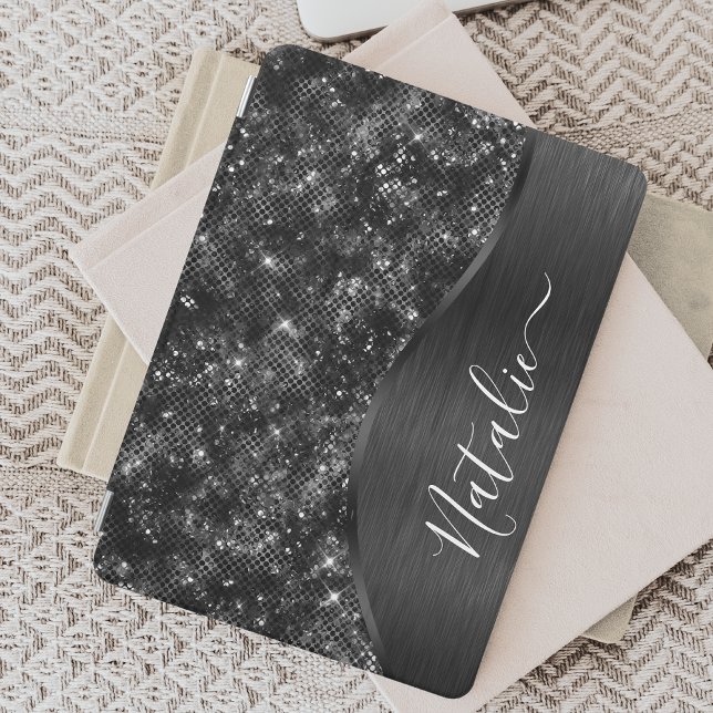 Metallic Black Glitter Personalized iPad Mini Cover (Creator Uploaded)