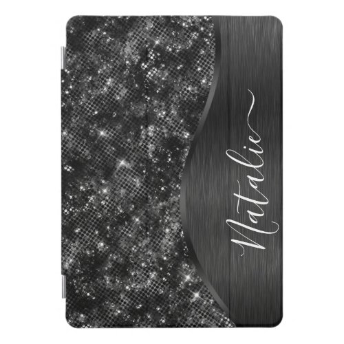 Metallic Black Glitter Personalized iPad Pro Cover
