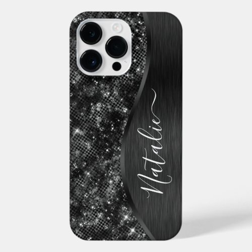 Metallic Black Glitter Personalized iPhone 14 Pro Max Case