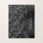 Metallic Black Glitter Personalized Jigsaw Puzzle<br><div class="desc">Easily personalize this black brushed metal and glamorous faux glitter patterned puzzle with your own custom name.</div>