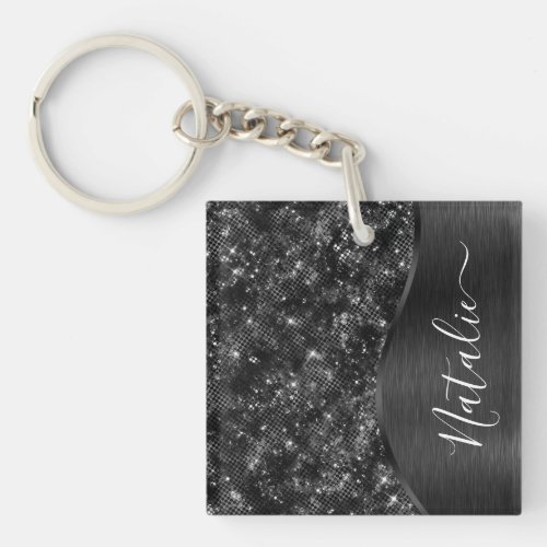  Metallic Black Glitter Personalized Keychain