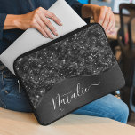 Metallic Black Glitter Personalized Laptop Sleeve<br><div class="desc">Easily personalize this black brushed metal and glamorous faux glitter patterned laptop sleeve with your own custom name.</div>