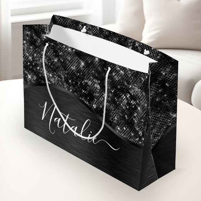  Metallic Black Glitter Personalized Large Gift Bag (Creator Uploaded)