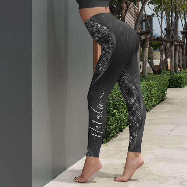  Metallic Black Glitter Personalized Leggings (Creator Uploaded)