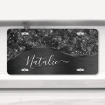 Metallic Black Glitter Personalized License Plate<br><div class="desc">Easily personalize this black brushed metal and glamorous faux glitter patterned license plate with your own custom name.</div>