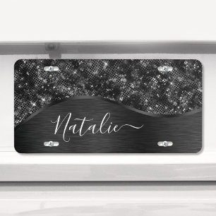  Metallic Black Glitter Personalized License Plate