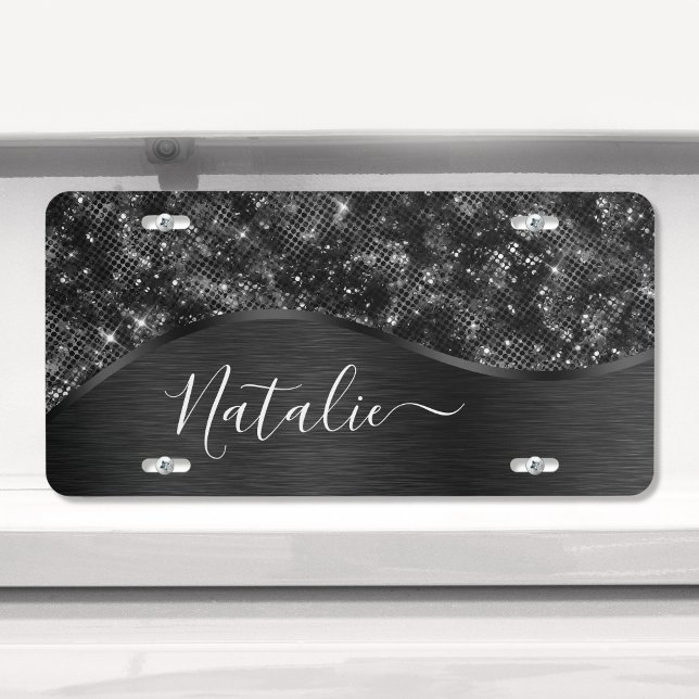  Metallic Black Glitter Personalized License Plate (Creator Uploaded)