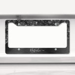 Metallic Black Glitter Personalized License Plate Frame<br><div class="desc">Easily personalize this black brushed metal and glamorous faux glitter patterned license plate frame with your own custom name.</div>