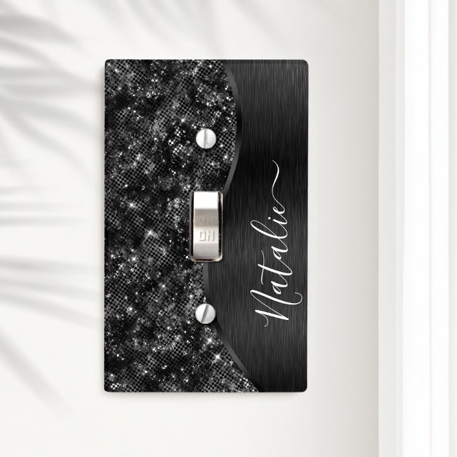 Metallic Black Glitter Personalized Light Switch Cover (Creator Uploaded)