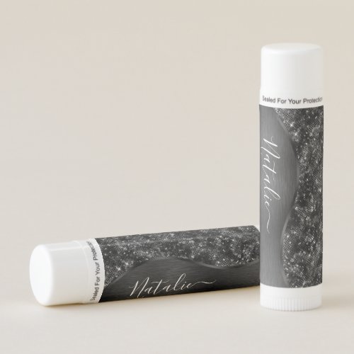 Metallic Black Glitter Personalized Lip Balm