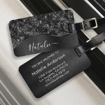 Metallic Black Glitter Personalized Luggage Tag<br><div class="desc">Easily personalize this black brushed metal and glamorous faux glitter patterned luggage tag with your own custom name.</div>