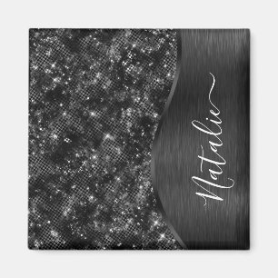Metallic Black Glitter Personalized Magnet