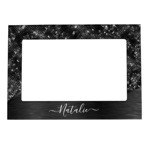 Metallic Black Glitter Personalized Magnetic Frame