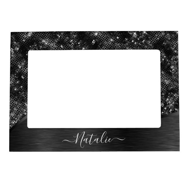 Metallic Black Glitter Personalized Magnetic Frame (Front)