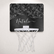 Metallic Black Glitter Personalized Mini Basketball Hoop at Zazzle