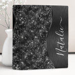 Metallic Black Glitter Personalized Mini Binder<br><div class="desc">Easily personalize this black brushed metal and glamorous faux glitter patterned binder with your own custom name.</div>