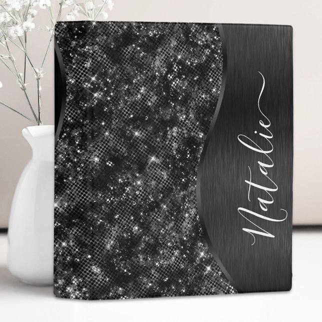  Metallic Black Glitter Personalized Mini Binder (Creator Uploaded)