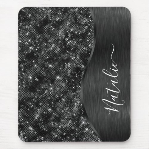 Metallic Black Glitter Personalized Mouse Pad