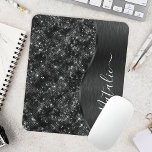 Metallic Black Glitter Personalized Mouse Pad<br><div class="desc">Easily personalize this black brushed metal and glamorous faux glitter patterned mouse pad with your own custom name.</div>