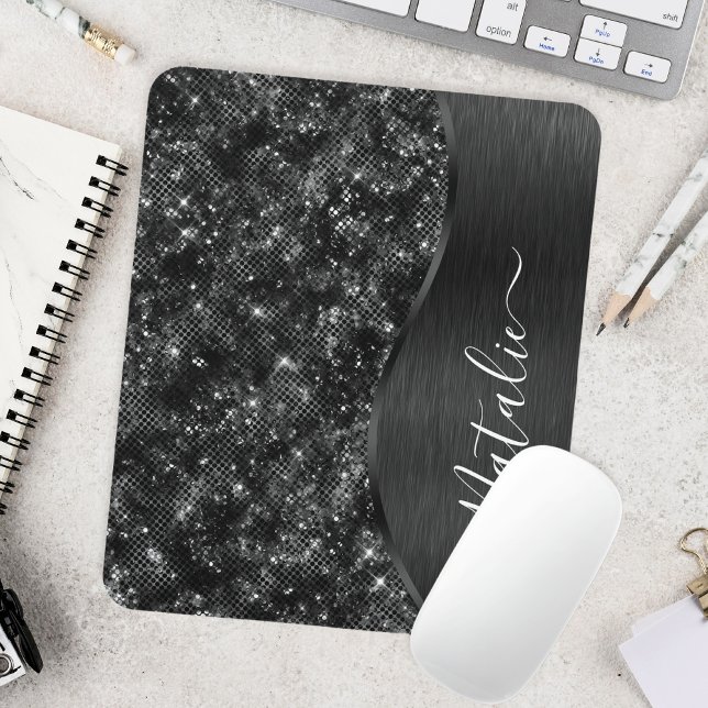 Metallic Black Glitter Personalized Mouse Pad (Creator Uploaded)