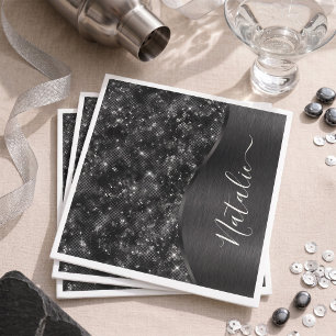 Metallic Black Glitter Personalized Napkins