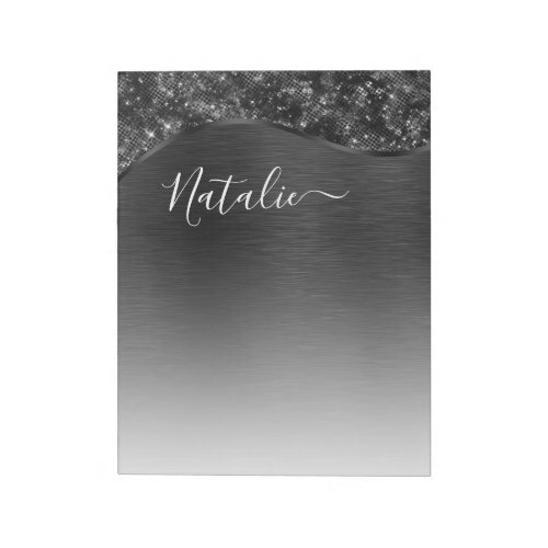 Metallic Black Glitter Personalized Notepad