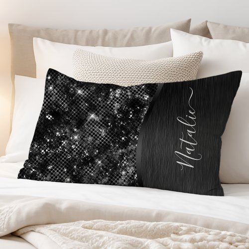 Metallic Black Glitter Personalized Pillow Case