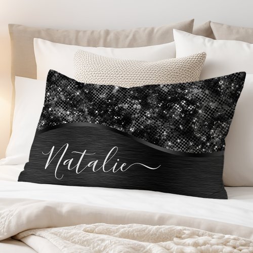 Metallic Black Glitter Personalized Pillow Case