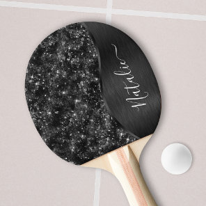 Metallic Black Glitter Personalized Ping Pong Paddle