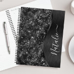 Metallic Black Glitter Personalized Planner<br><div class="desc">Easily personalize this black brushed metal and glamorous faux glitter patterned planner with your own custom name.</div>