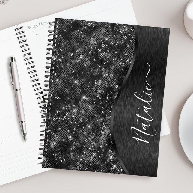 Metallic Black Glitter Personalized Planner (Creator Uploaded)