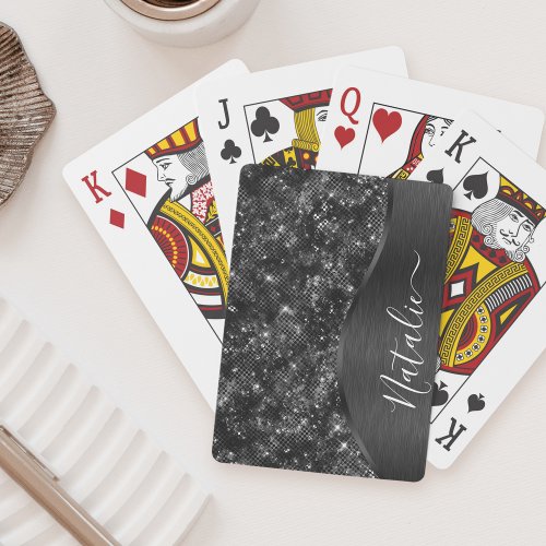 Metallic Black Glitter Personalized Poker Cards