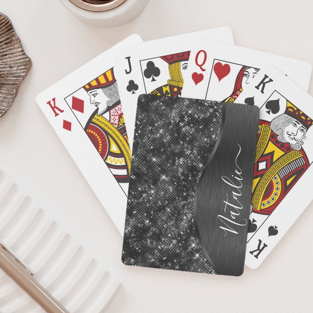 Metallic Black Glitter Personalized Poker Cards (Creator Uploaded)
