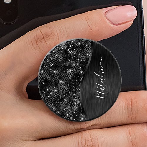 Metallic Black Glitter Personalized PopSocket