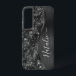 Metallic Black Glitter Personalized Samsung Galaxy S22 Case<br><div class="desc">Easily personalize this black brushed metal and glamorous faux glitter patterned phone case with your own custom name.</div>