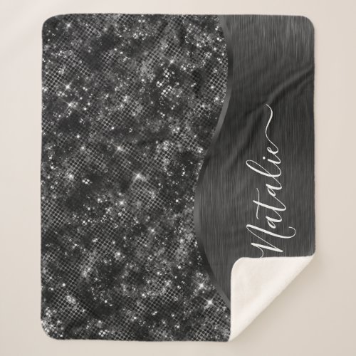 Metallic Black Glitter Personalized Sherpa Blanket