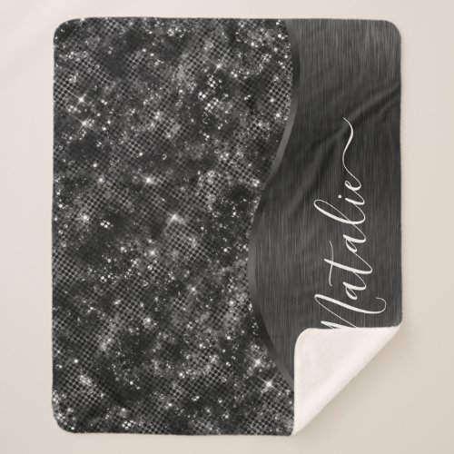 Metallic Black Glitter Personalized Sherpa Blanket