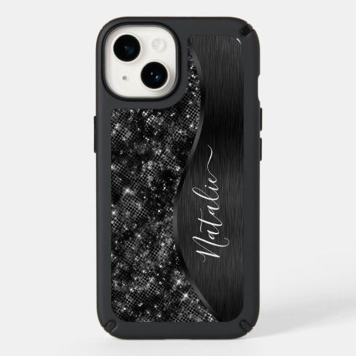 Metallic Black Glitter Personalized Speck iPhone 14 Case