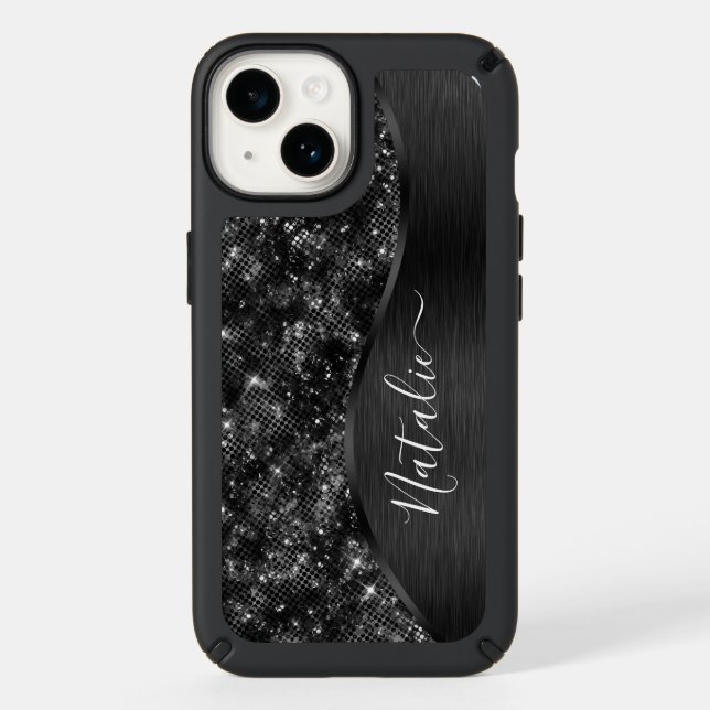 Metallic Black Glitter Personalized Speck iPhone Case (Front)