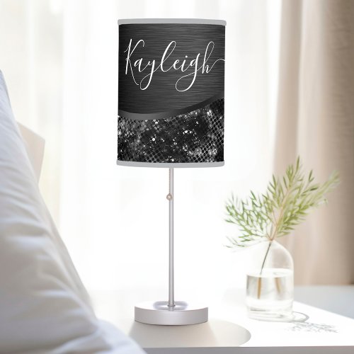 Metallic Black Glitter Personalized Table Lamp