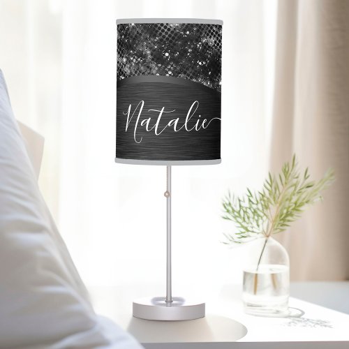 Metallic Black Glitter Personalized Table Lamp