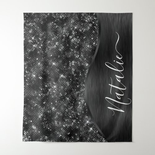Metallic Black Glitter Personalized Tapestry