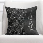 Metallic Black Glitter Personalized Throw Pillow<br><div class="desc">Easily personalize this black brushed metal and glamorous faux glitter patterned throw pillow with your own custom name.</div>